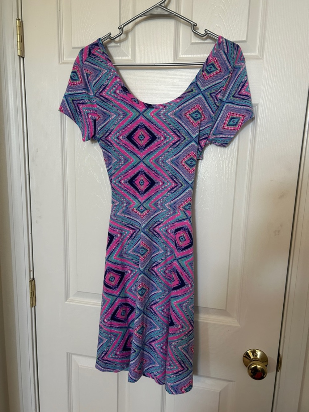 Rue21 Scoop-Neck Mini Dress in Pink & Blue Geometric Print